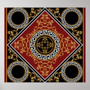 Affiche Golden Baroque : Illustration Motif Grec.