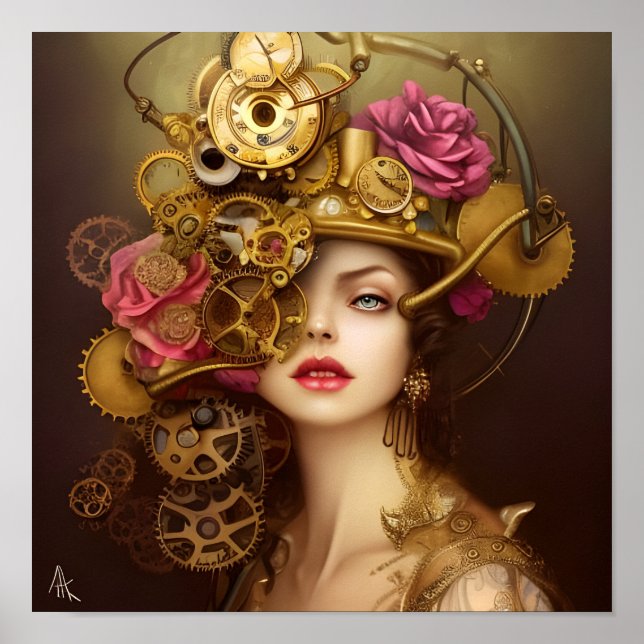 Affiche Golden Beauty Steampunk Digital Art Print (Devant)