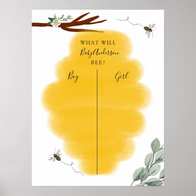 Affiche Golden Bee & Eucalyptus Gender Reveal Voting (Devant)