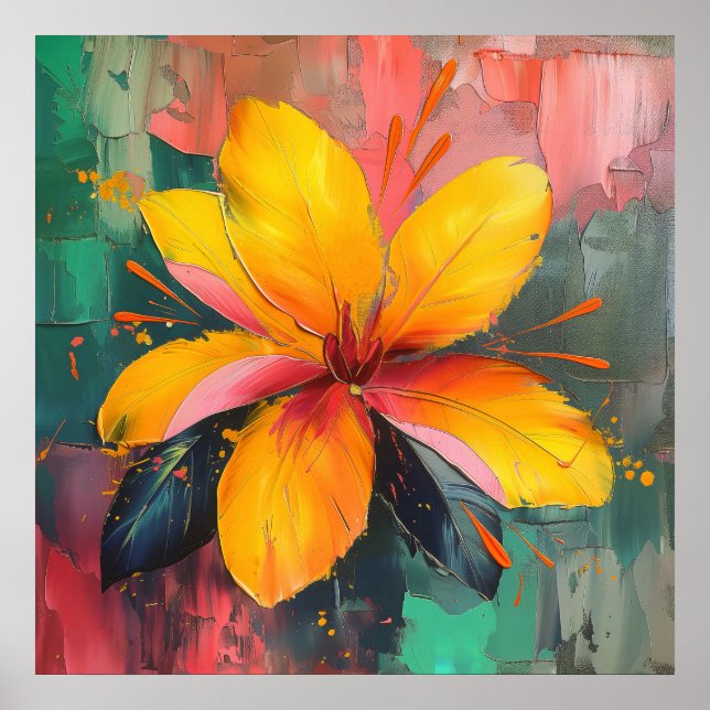 Affiche Golden Bloom – Expression Florale Abstraite Vibran (Devant)