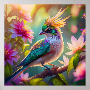 Affiche Golden Crested Green Headed Finch Imaginaire Oisea