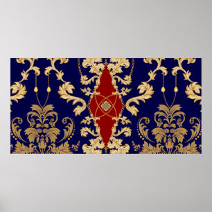 Affiche Golden Damask motif sans soudure. Vintage indienne