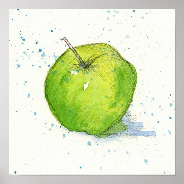 Affiche Golden Delicious Green Apple Watercolor Fruit Art (Devant)