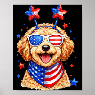 Affiche Golden Doodle USA Fête Patriotique du Chien du Jou