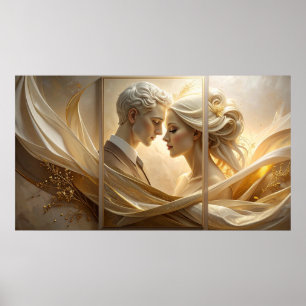 Affiche Golden Embrace : Portrait de couple éthéré dans la