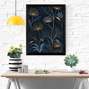 Affiche Golden Floral Dreams - Marine Blue & Gold Art