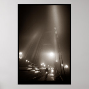 Affiche Golden Gate Bridge avec motard dans le brouillard