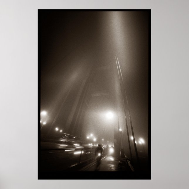 Affiche Golden Gate Bridge avec motard dans le brouillard (Devant)