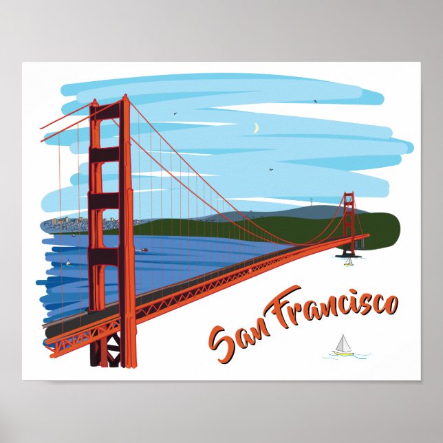 Affiche Golden Gate Bridge San Francisco Illustration (Devant)