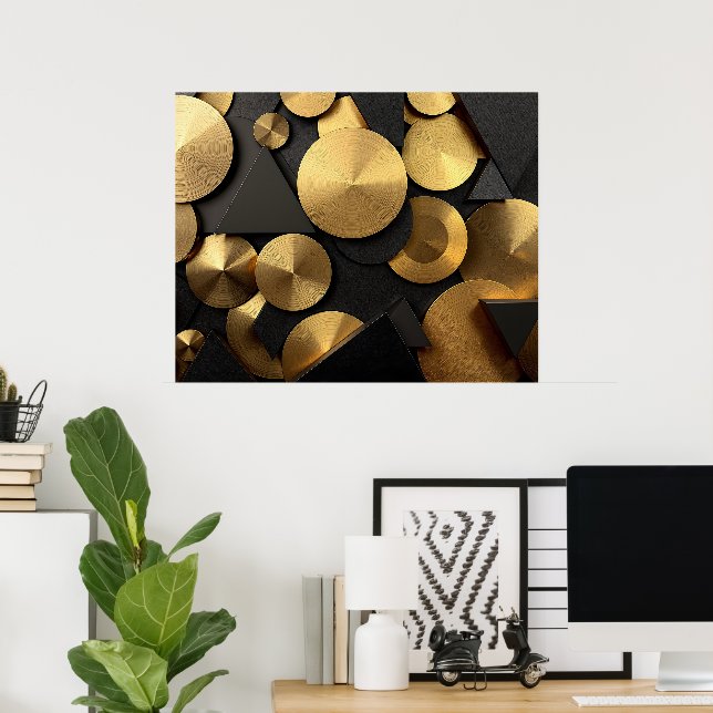 Affiche Golden Geometry Luxury Abstrait (Bureau à domicile)