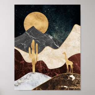 Affiche Golden Giraffe Désert Paysage & Marble Mountain