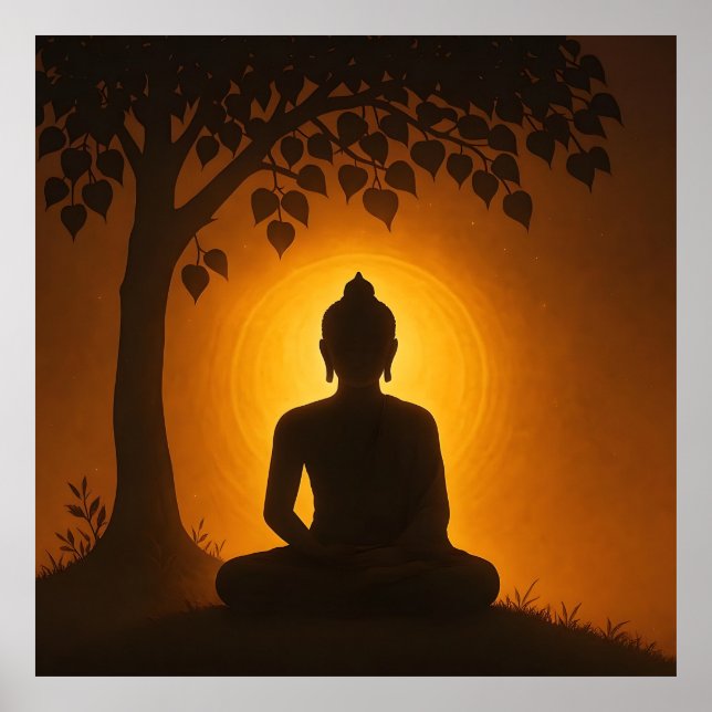 Affiche Golden Glow Buddha Meditation - Bodhi Tree Enlight (Devant)