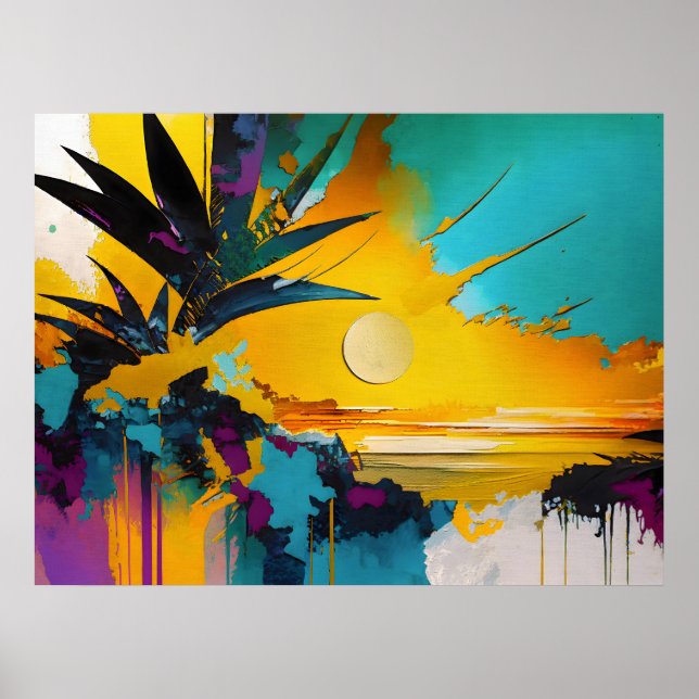 Affiche Golden Horizon – Abstract Tropical Sunset (Devant)