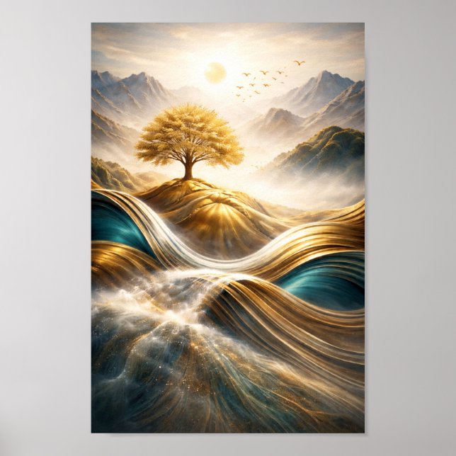Affiche Golden Horizon: Tree of Serenity Wall Art (Devant)