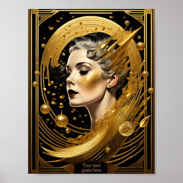 Affiche Golden lady Art Deco éditable (Devant)
