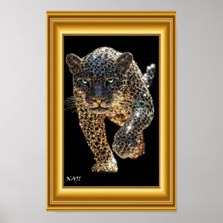 Affiche Golden Leopard in Motion – Luxury Black and Gold W