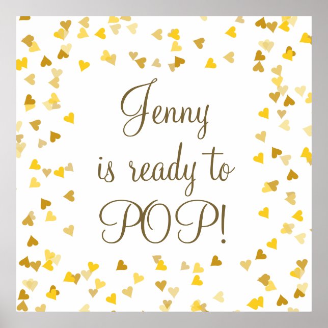 Affiche Golden Love Hearts She's Ready to Pop Baby Shower (Devant)
