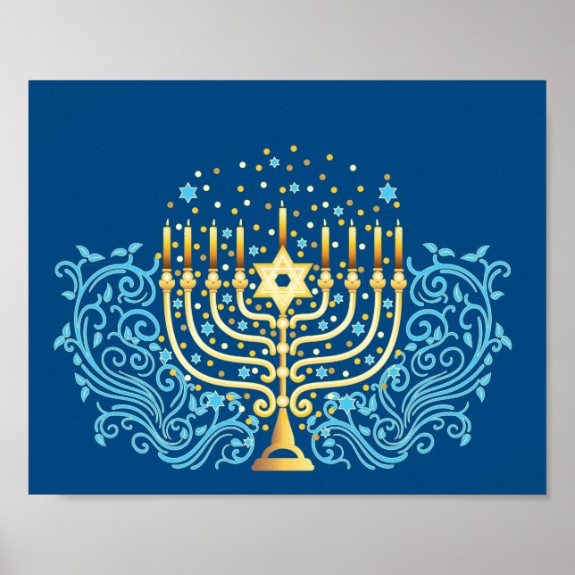 Affiche Golden menorah Hanoukka fête de la lumière (Devant)