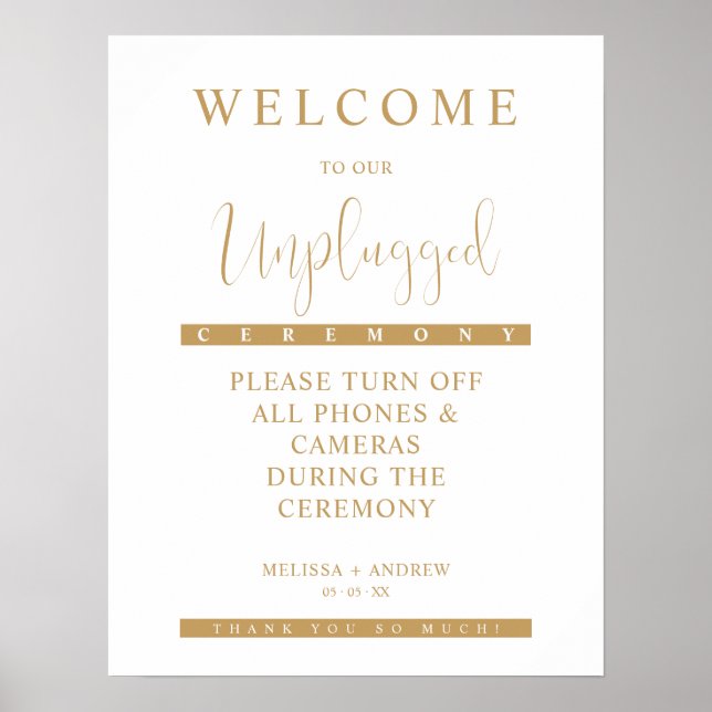 Affiche Golden Minimalist Unplugged Wedding Sign (Devant)