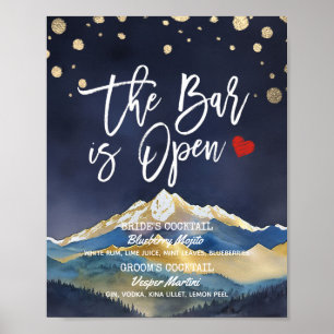 Affiche Golden Mountain Mariage The Bar is Open Drink Menu