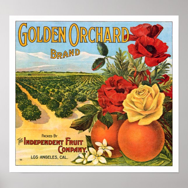 Affiche Golden Orchard Los Angeles Fruit Étiquette (Devant)