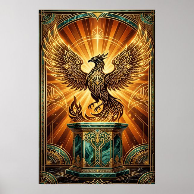 Affiche Golden Phoenix Rising Art Deco Illustration (Devant)