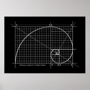 Affiche Golden Ratio, Fibonacci Spiral, Drawing