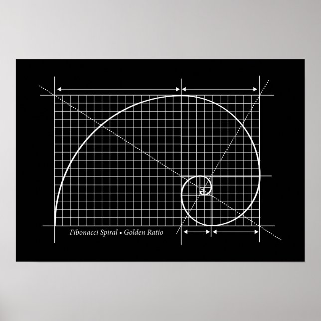 Affiche Golden Ratio, Fibonacci Spiral, Drawing (Devant)