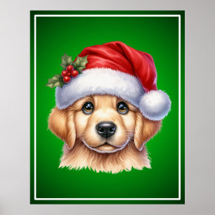 Affiche Golden Retriever Chien avec le Père Noël Style-825