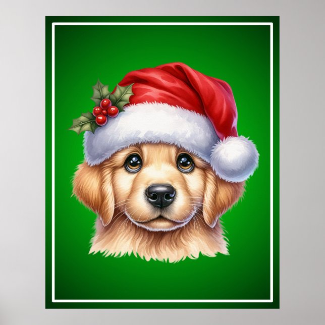 Affiche Golden Retriever Chien avec le Père Noël Style-825 (Devant)