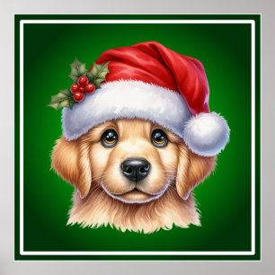 Affiche Golden Retriever Chien avec le Père Noël Style-825