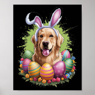 Affiche Golden Retriever Chien Bunny OEufs de Pâques Print