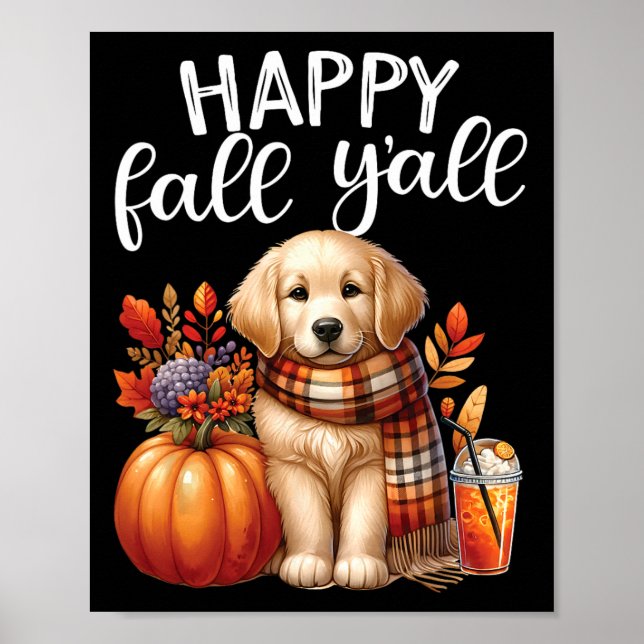 Affiche Golden Retriever Chien Citrouille épice Happy Yall (Devant)