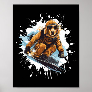 Affiche Golden Retriever Chien Funky Snowboard Snowboard S