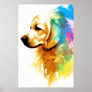Affiche Golden Retriever Chien Nature sauvage Peinture ani