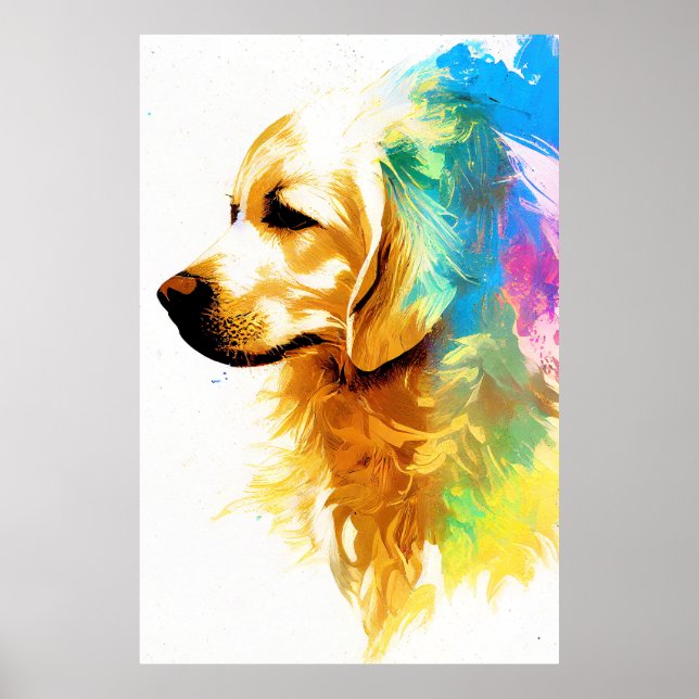 Affiche Golden Retriever Chien Nature sauvage Peinture ani (Devant)