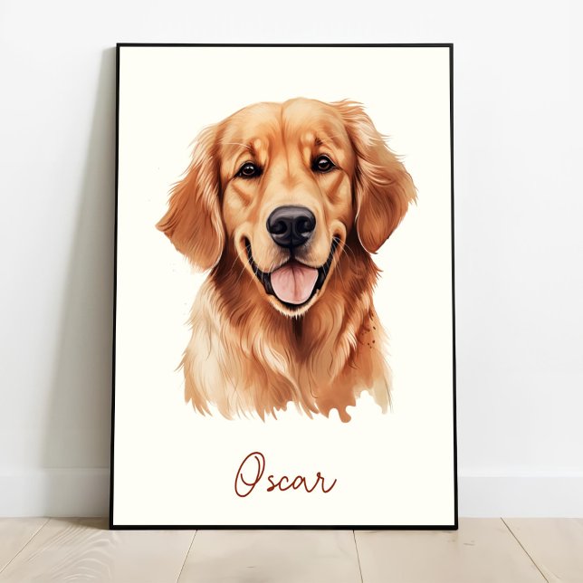 Affiche Golden Retriever Chien Personnalisé Pet Sketch (Créateur téléchargé)