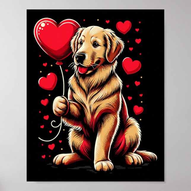 Affiche Golden Retriever Chien Valentine's Day Chien propr (Devant)