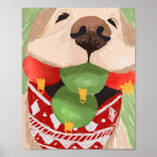 Affiche Golden Retriever Christmas Balls Mouth Drôle