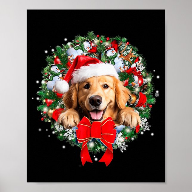 Affiche Golden Retriever Christmas Wreath Decoration Xmas  (Devant)