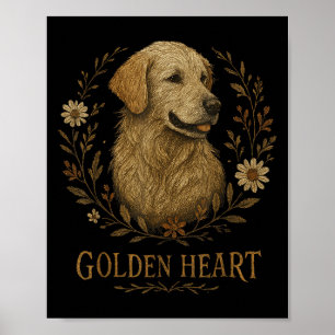 Affiche Golden Retriever Cool brodé Floral Boho Chien