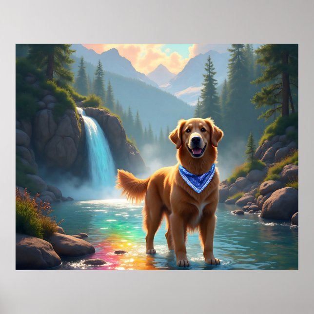 Affiche Golden Retriever dans un Imaginaire Rainbow River (Devant)