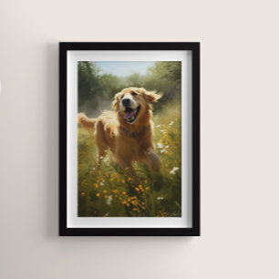 Affiche Golden Retriever dans une prairie éclairée