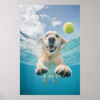 Golden Retriever Diving Tennis Ball Sous l'eau