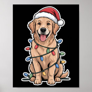 Affiche Golden Retriever Enveloppé Dans Les Lumières De No