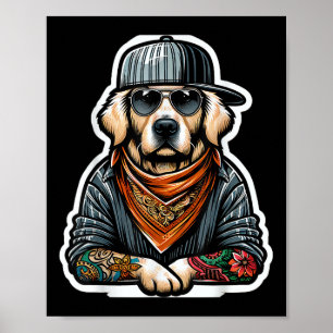 Affiche Golden Retriever Gangsta Costume de tatouage chien
