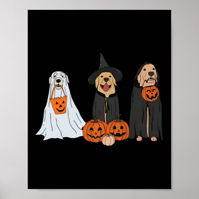 Affiche Golden Retriever Ghost Halloween Tricoter Ou Treat (Devant)