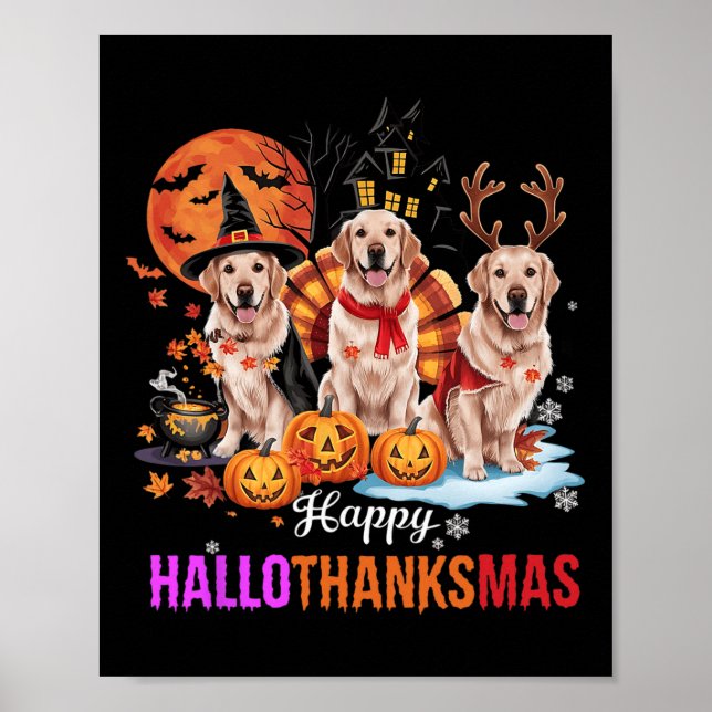 Affiche Golden Retriever Hallothanksmas Halloween Th (Devant)