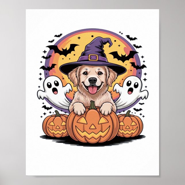 Affiche Golden Retriever Halloween Witch Chien classique T (Devant)