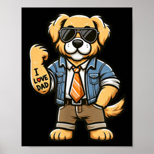 Affiche Golden Retriever I Love Papa Funny Chien Tattoo
